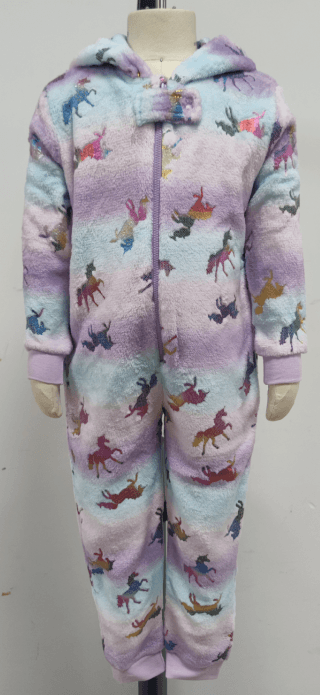 Hooded Zip-up Fleece Jumpsuit with Unicorn — Children's Fleece Jumpsuit